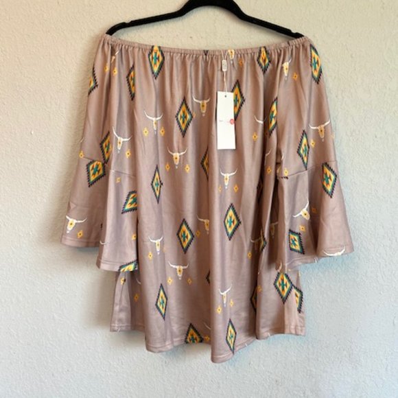 Boho Western Off the Shoulder Blouse NWT - Picture 4 of 4